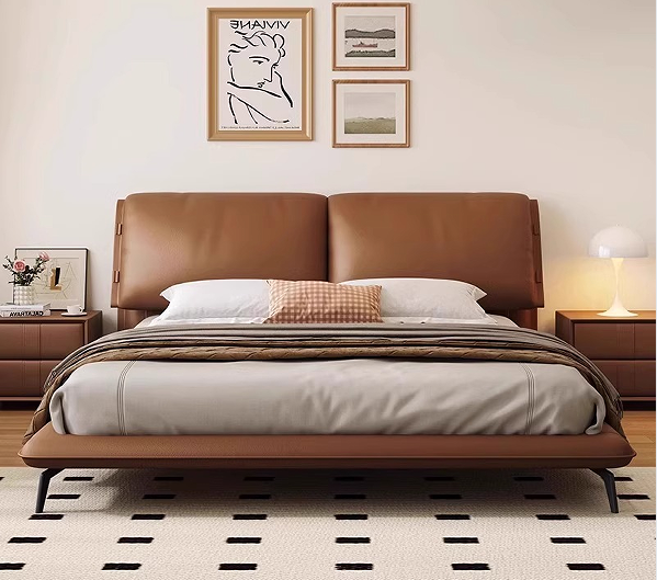 Double bed retro high-end wear-resistant and scratch-resistant microfiber leather Italian style