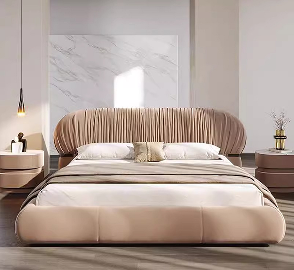 Double bed solid wood bed modern simple high-end design frosted cloth soft bed