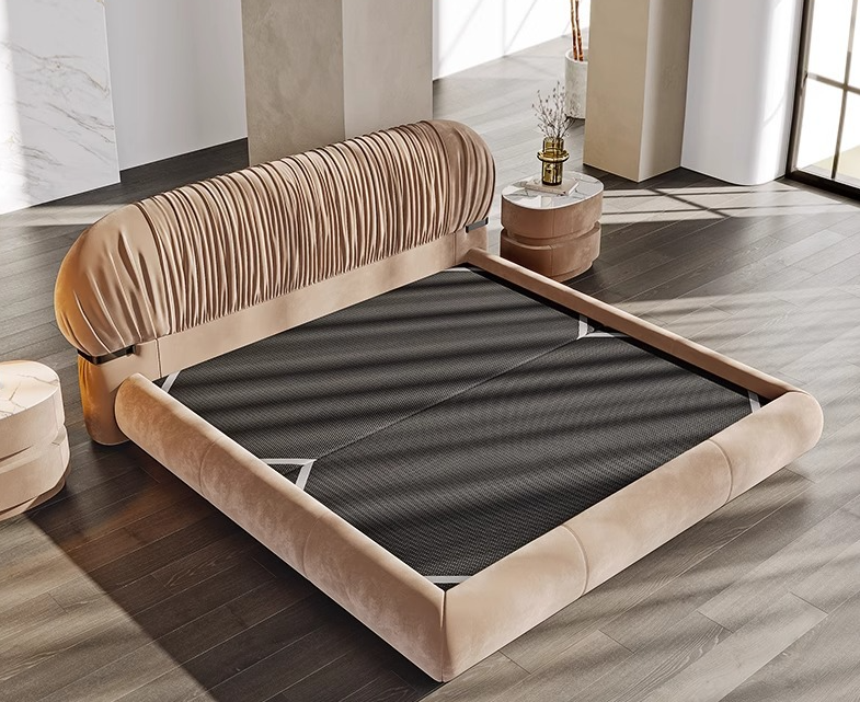 Double bed solid wood bed modern simple high-end design frosted cloth soft bed