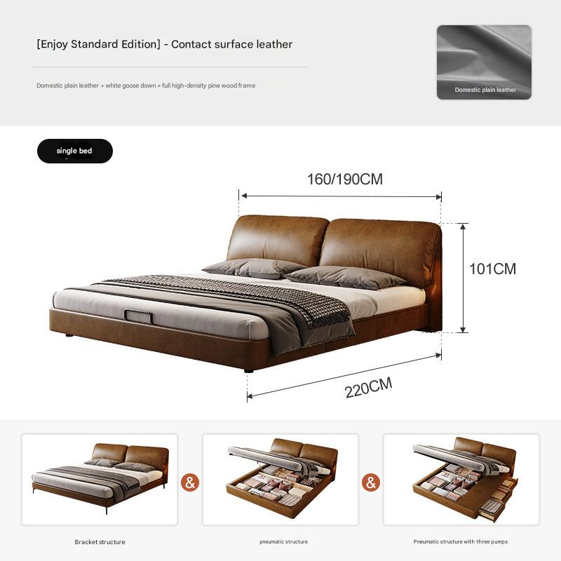 Double bed solid wood bed cow leather soft bag wedding bed Italian minimalist style