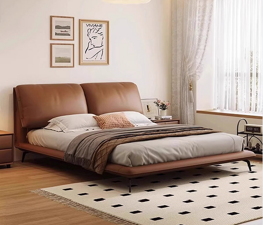 Double bed retro high-end wear-resistant and scratch-resistant microfiber leather Italian style