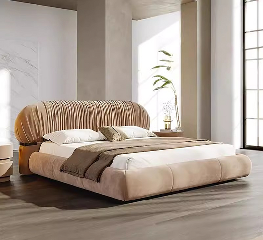 Double bed solid wood bed modern simple high-end design frosted cloth soft bed