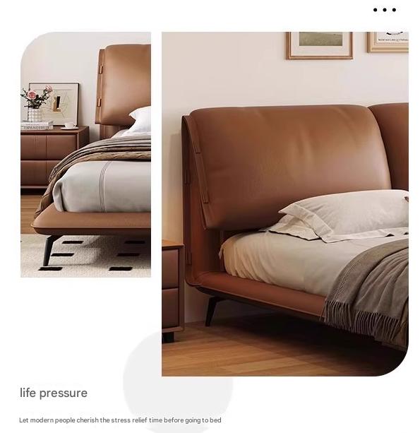 Double bed retro high-end wear-resistant and scratch-resistant microfiber leather Italian style