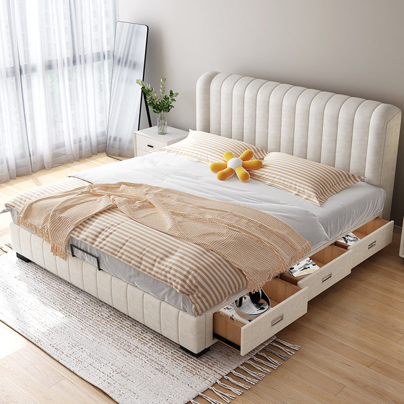 Double bed modern simple cream style high box storage with drawers