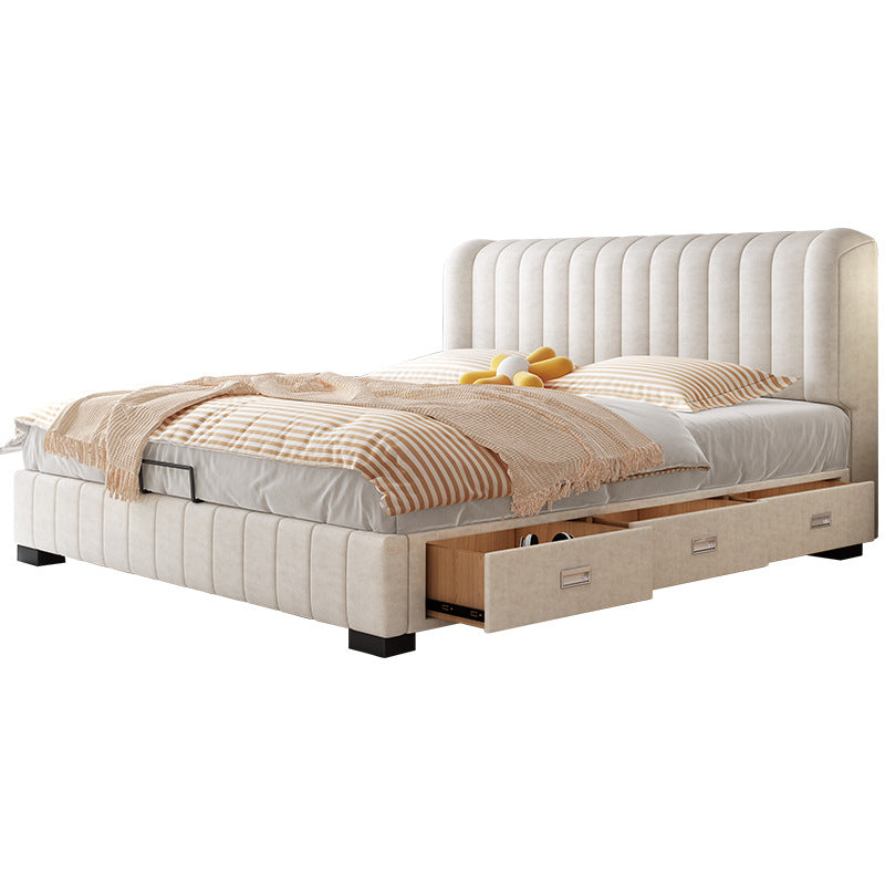 Double bed modern simple cream style high box storage with drawers