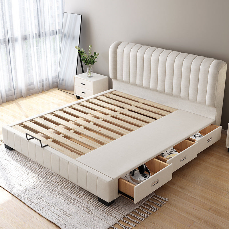 Double bed modern simple cream style high box storage with drawers