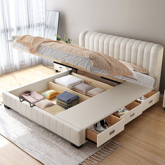 Double bed modern simple cream style high box storage with drawers